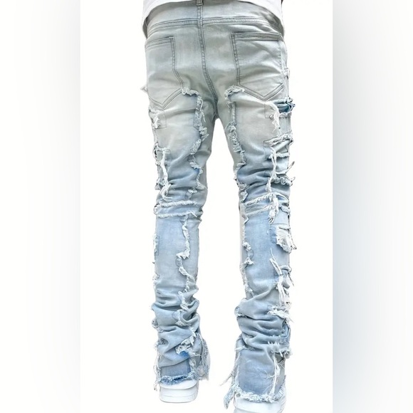 Mens Tassel Accentuated Straight Fit Jeans - Comfortable Medium Stretch Denim. - Picture 3 of 3